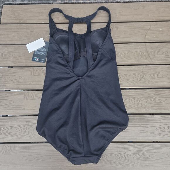 TYR Durafast Elite Solid Black Halter Control Fit One Piece Swimsuit  SIZE 6 New - Picture 2 of 3